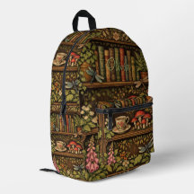 Retro book shelf dragonflies coffee florals 