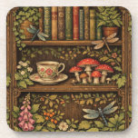 Retro book shelf mushrooms coffee floral getränkeuntersetzer<br><div class="desc">A cozy retro-inspired design featuring a charming bookshelf filled with vintage books, delicate botanical accents, dragonflies, butterflies, mushrooms and a comforting cup of tea or coffee.</div>