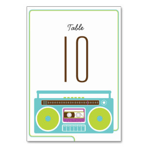 Retro Boombox Indie Mixtape Hochzeit Blau / Limett Tischnummer