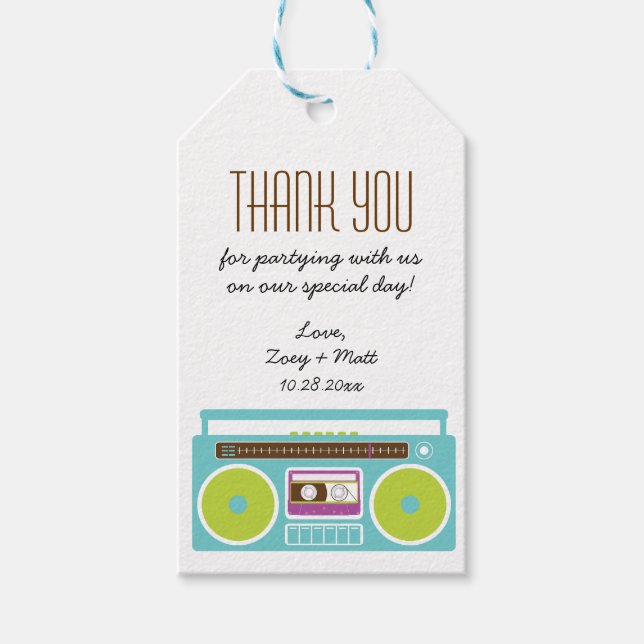 Retro Boombox Indie Mixtape Wedding Blue / Limon Geschenkanhänger (Vorderseite)