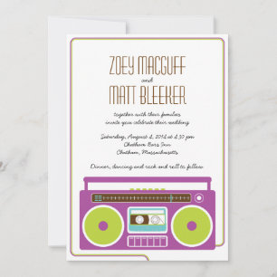 Retro Boombox Indie Mixtape Wedding (Lila/Limon) Einladung