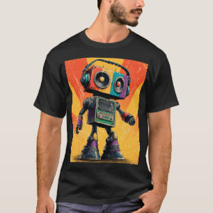 Retro-Boombox-Roboter mit Kopfhörern – Buntes Com T-Shirt
