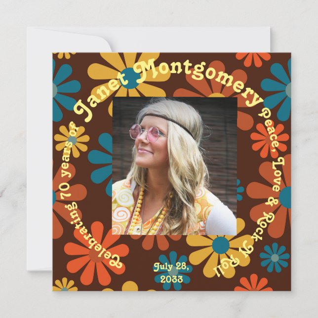 Retro Boomer Blume Power Foto Geburtstag (Vorderseite)