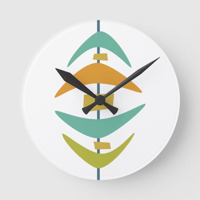 Retro Boomerang Aqua Orange Green Mitte Jahrhunder Runde Wanduhr (Vorderseite)