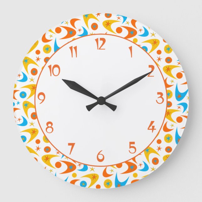 Retro Boomerangs Große Wanduhr (Vorderseite)
