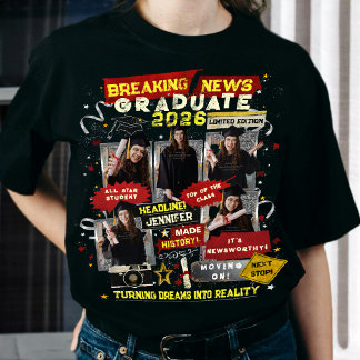 Retro Bootleg Graduation Newspaper Collage Photos  T-Shirt