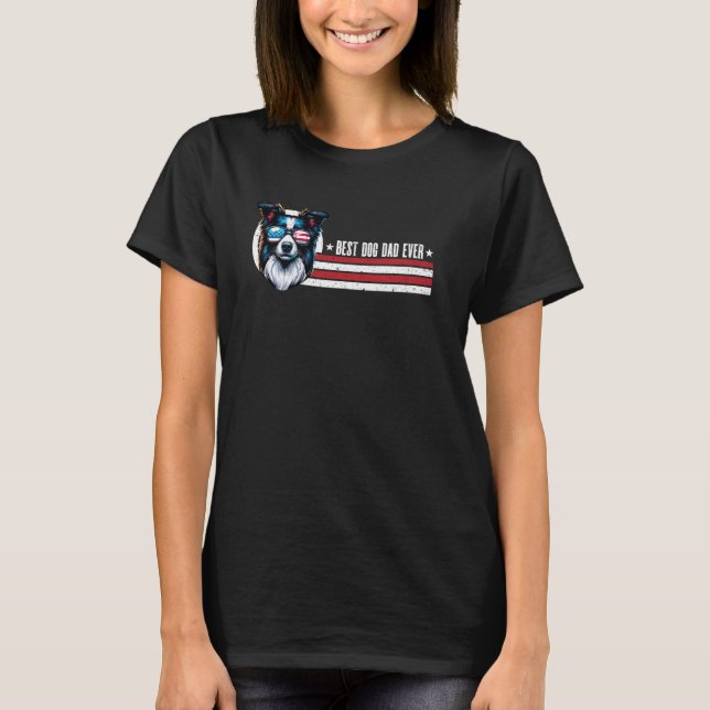 Retro Border Collie Pets Bester Vater für Hunde T-Shirt (Vorderseite)