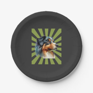 Retro Border Collie Sonnenstrahl Grafikdesign Pappteller
