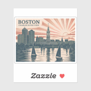 Retro Boston Sailboats Skyline WPA Vintag Classic Aufkleber