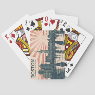 Retro Boston Segelboote Skyline Kunst Klassische R Spielkarten
