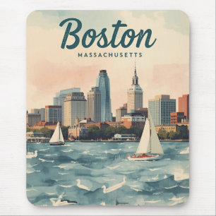 Retro Boston-Silhouette & Segelboote Massachuset Mousepad