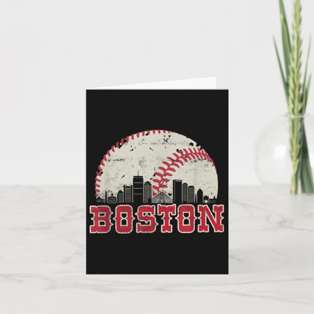 Retro Boston Skyline Baseball Vintag Karte (Vorderseite)