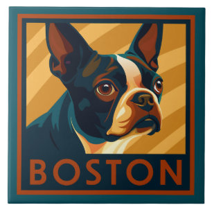 Retro Boston Terrier Portrait Fliese