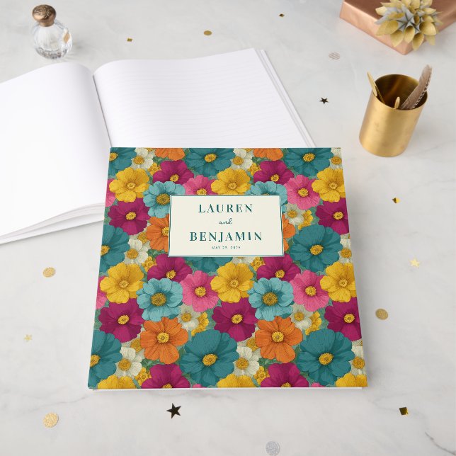 Retro Botanica and Teal Wedding Gästebuch (Vorderseite offen)