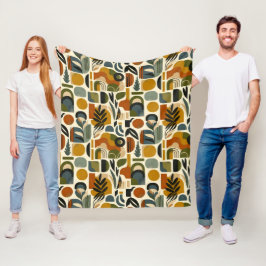 Retro Botanica Geometrica Fleecedecke