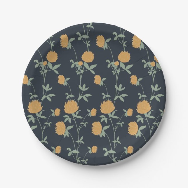 Retro Botanical Meadow Clover | Midnight Garden Pappteller (Vorderseite)