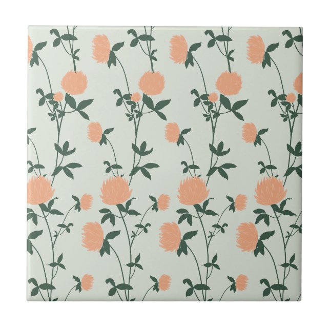 Retro Botanical Meadow Clover | Soft Spring Fliese (Vorderseite)