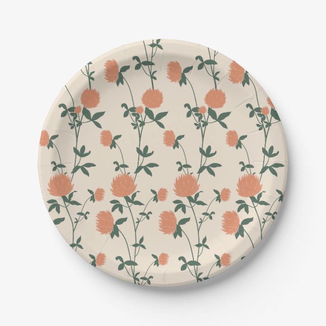 Retro Botanical Meadow Clover | Sunbaked Clay Pappteller (Vorderseite)