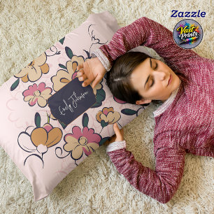 Retro-Botanik individueller Name Rosa Creme Beige Dekokissen