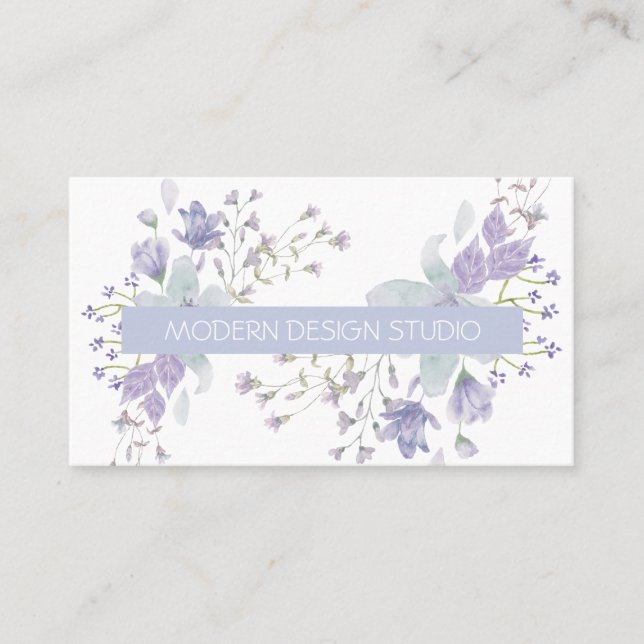 Retro botanisch florale Aquarellfarbe dustig blaue Visitenkarte (Vorderseite)