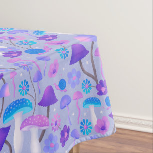 Retro Botanische Pilze Blume Lila Türkis Tischdecke