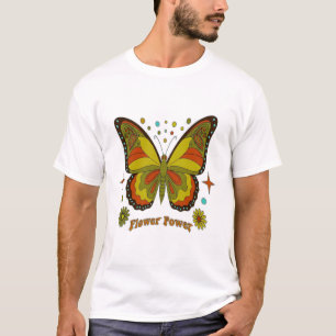 Retro-Botanischer Schmetterling – Handtexturierte T-Shirt