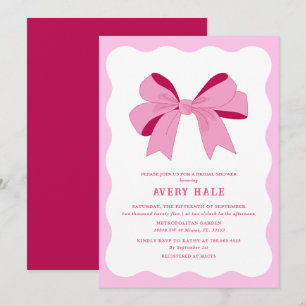 Retro Bow Pink Lilac Chic Curve Wavy Brautparty Einladung