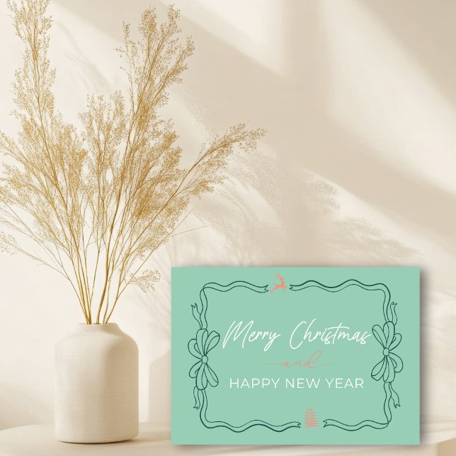 Retro Bow & Trees Doodles Faltkarte Karte (Retro Bow & Trees Doodles Holiday Folded Card)