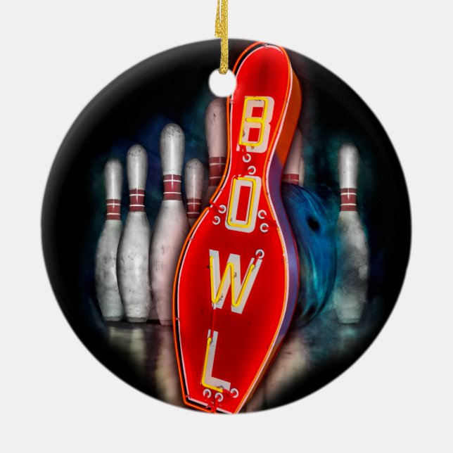 Retro Bowl mit Bowling-Buttonen und Kugel Keramikornament (Hinten)