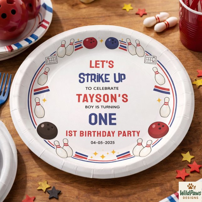 Retro Bowling 1st Birthday Party – Fun Kids  Pappteller (Retro Bowling 1st Birthday Party – Fun Kids Paper Plates
)