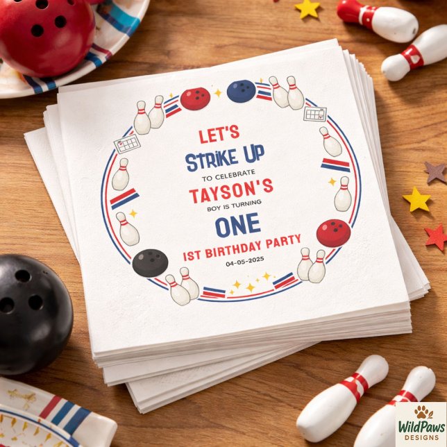 Retro Bowling 1st Birthday Party – Fun Kids  Serviette (Retro Bowling 1st Birthday Party – Fun Kids Napkins
)
