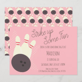 Retro Bowling Alley Geburtstagsparty Rosa Einladun Einladung