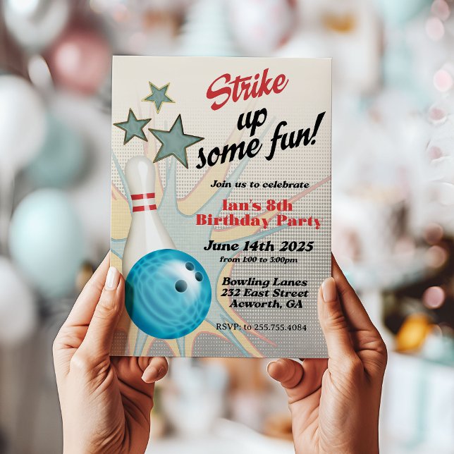 Retro Bowling Birthday Einladung (Von Creator hochgeladen)