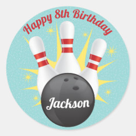 Retro Bowling Birthday Party Runder Aufkleber