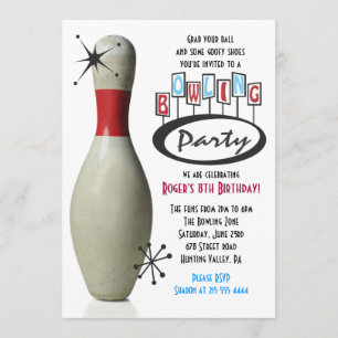 RETRO BOWLING BUTTON Happy Birthday Party Einladun Einladung