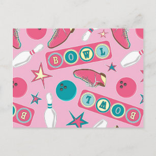 Retro-Bowling-Druck Pink Postkarte