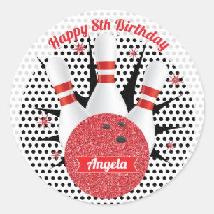 Retro Bowling Glitzer Geburtstagspartei Runder Aufkleber