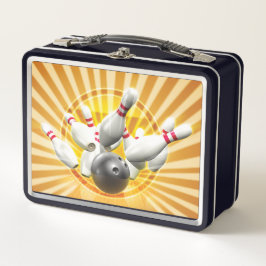 Retro Bowling Graphic in Gelb und Schwarz Metall Brotdose