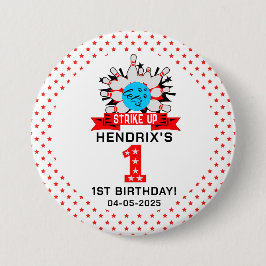 Retro Bowling Kids 1st Birthday Party Button