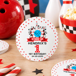 Retro-Bowling-Kinder 1. Geburtstagsfeier Button