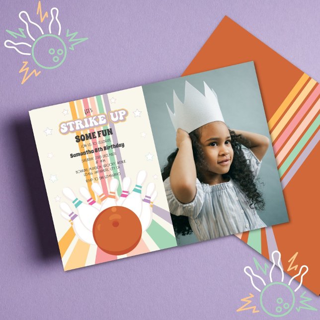 Retro Bowling Kindergeburtstag Foto Einladung (Von Creator hochgeladen)