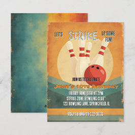 Retro Bowling Kindergeburtstag Party Einladung