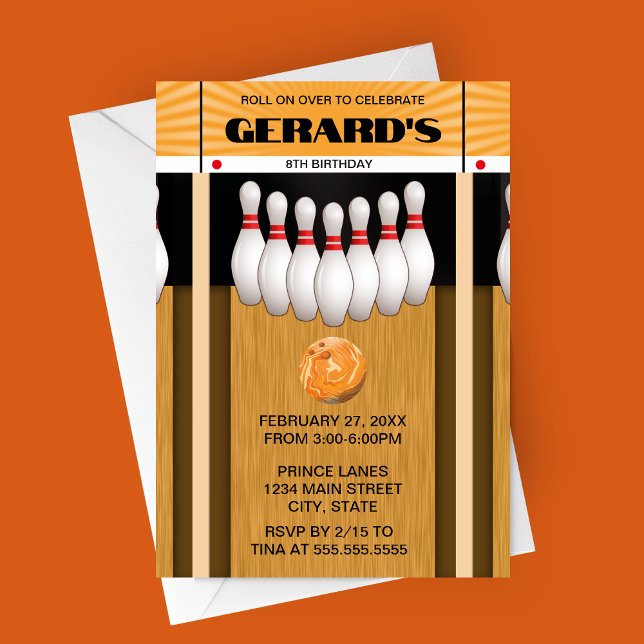 Retro Bowling Lane Birthday Party Einladung (Orange Bowling Alley Birthday Party Invitation)