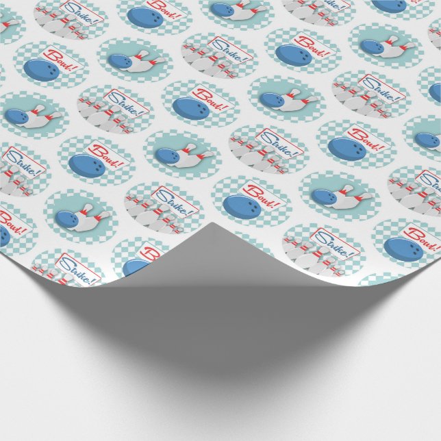 Retro-Bowling-Muster Bowlingkugeln Pins Geschenkpapier (Ecke)