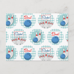 Retro-Bowling-Muster Bowlingkugeln Pins Postkarte