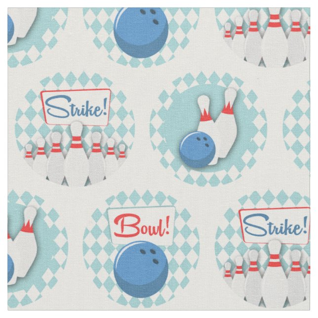 Retro-Bowling-Muster Bowlingkugeln Pins Stoff (Nahaufnahme)