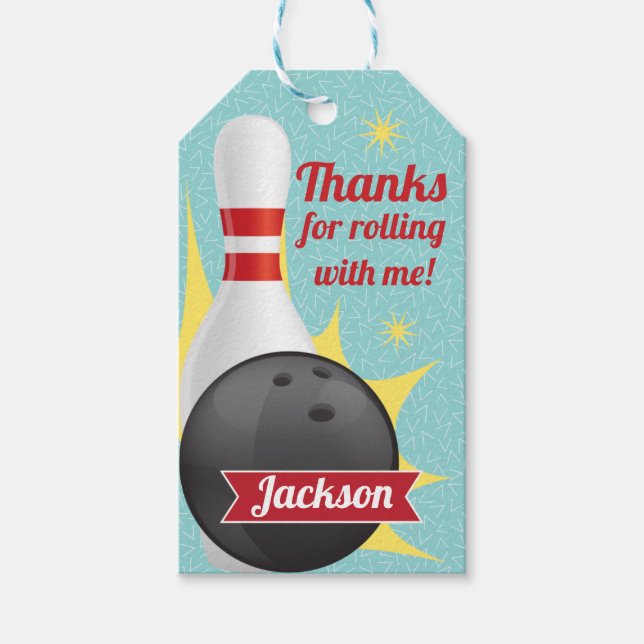 Retro Bowling Party Tenpin Geschenkanhänger (Vorderseite)