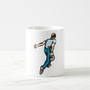 Retro-Bowling-Player wirbeln Ball Kaffeetasse