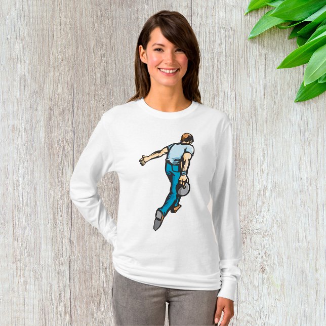 Retro-Bowling-Player wirbeln Ball T-Shirt (Von Creator hochgeladen)