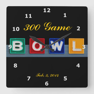Retro Bowling Quadratische Wanduhr